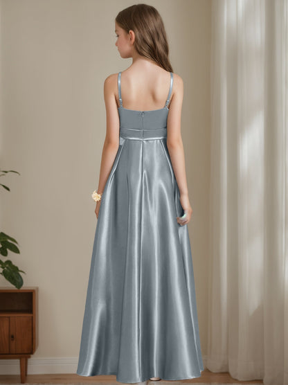 A-line/Princess Spaghetti Straps Sleeveless Junior Bridesmaid Dresses with Sash