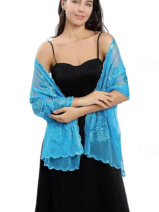 Women's Wedding Guest Sleeveless Tulle Wrap/Shawl with Sequins