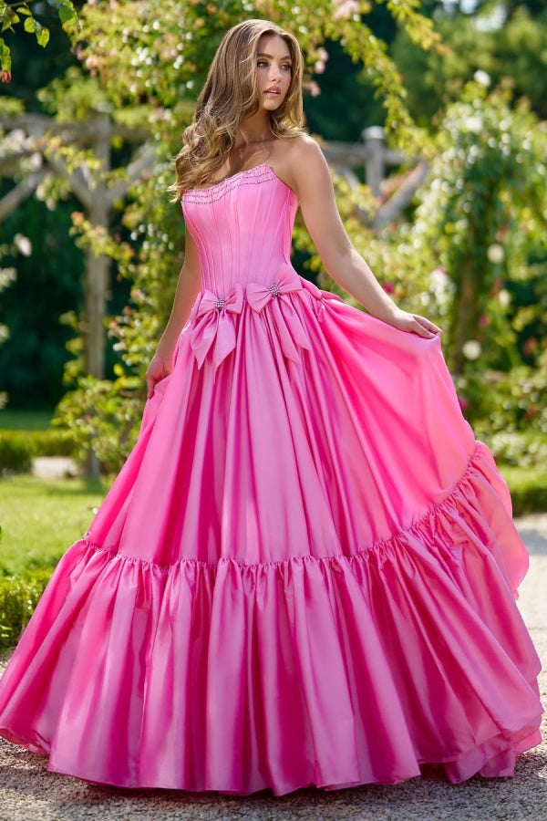 edgynewlook Pink Strapless Long Prom Dress A-Line with Beads