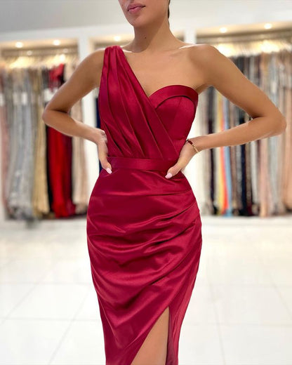 Burgundy One Shoulder Short Prom Dress PD001