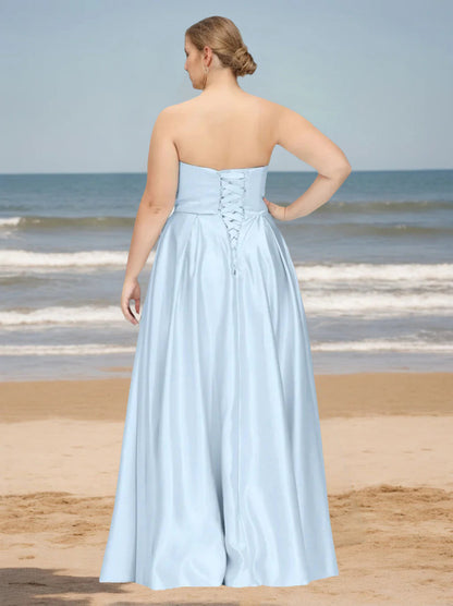 A-Line/Princess Strapless Neck Sleeveless Floor-Length Chiffon Plus Size Bridesmaid Dress