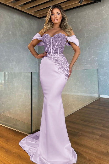 Beautiful White Off-The-Shoulder Appliques Long Mermaid Prom Dress ED0645