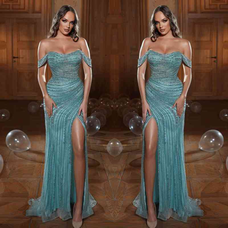 Edgynewlook Gorgeous Off The Shoulder Mermaid Split Prom Dress With Appliques