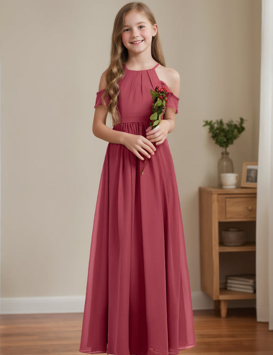 A-Line/Princess Off-the-Shoulder Junior Bridesmaid Dresses with Pleats