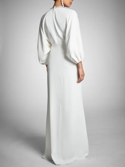 Sheath/Column Long Sleeves Plunging V Neck Floor-Length Wedding Dresses