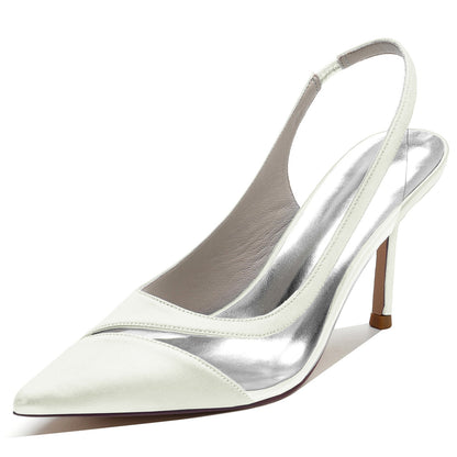 Women's Wedding Shoe Silk Satin Pointed Toe Stiletto Rubber Buckle Bridal Shoes