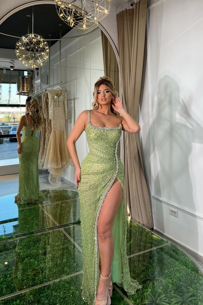 Light Green Split Beaded Fashion Prom Dress ZT0248