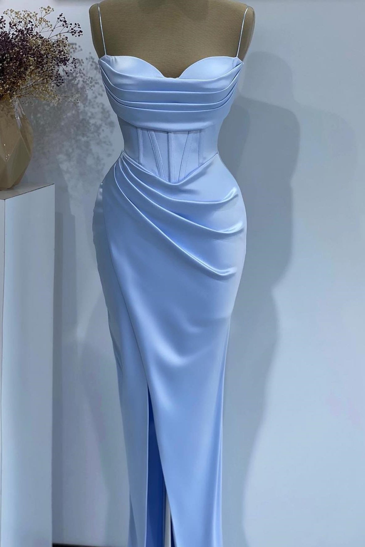 Baby Blue Mermaid Sweetheart Prom Dress With Spaghetti-Straps Online ED0318