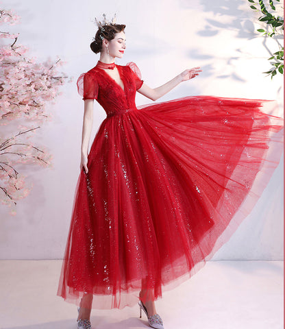 Red tulle short prom dress red homecoming dress  10353