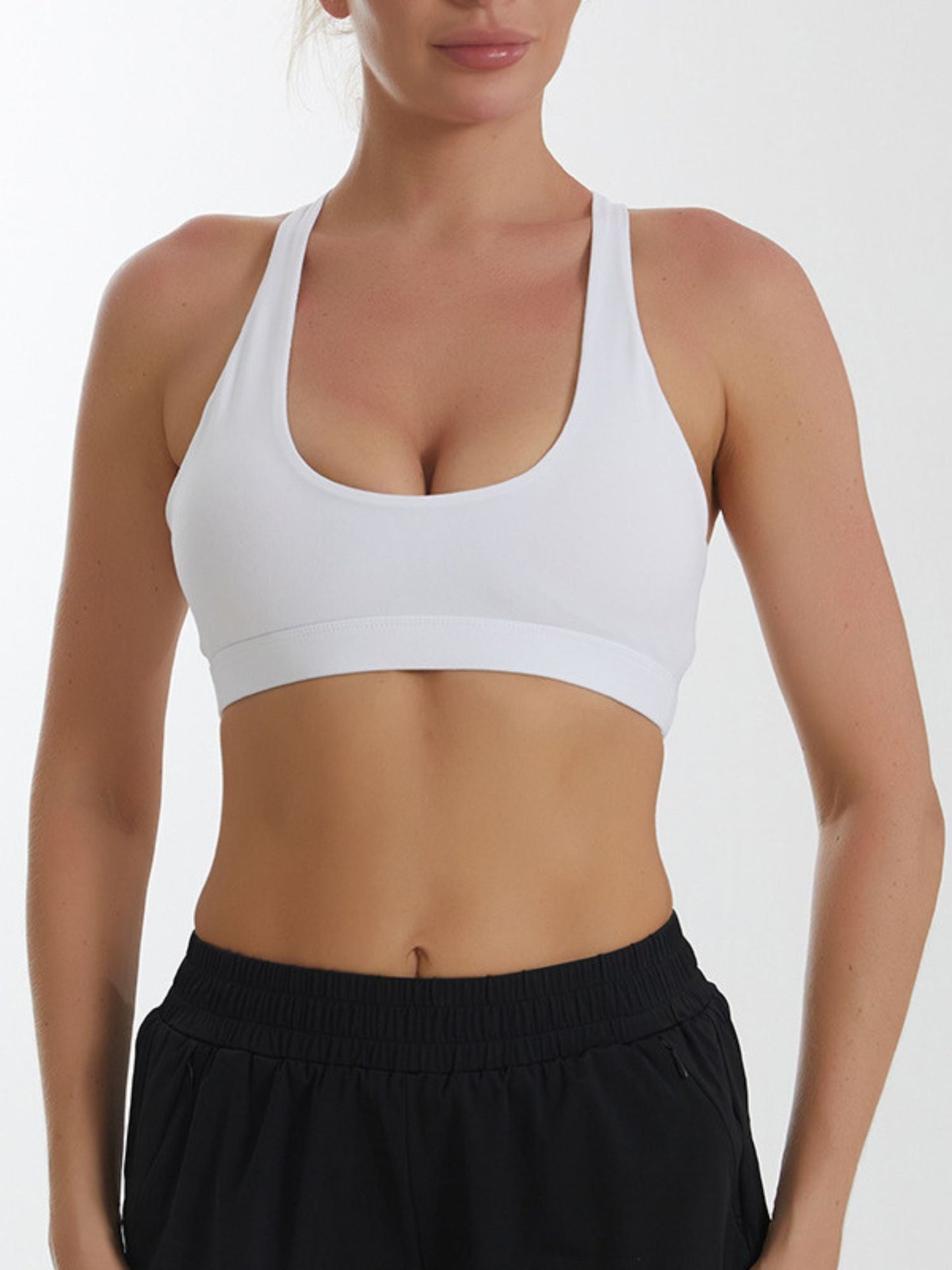 Classic Solid Minimalist Sports Bra Polyester Training Wear