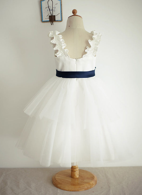 A-Line/Princess V-Neck Flower Girl Dresses With Sash