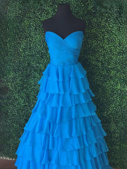 Bindi | Sweetheart Blue Chiffon Tiered A-line Prom Dresses