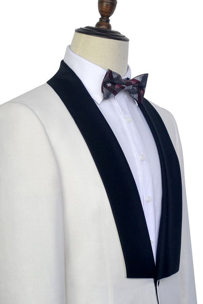 Black Knife Collar Well-cut White Wedding Suits for Men One Button Wedding Tuxedos