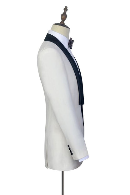 Black Knife Collar Well-cut White Wedding Suits for Men One Button Wedding Tuxedos