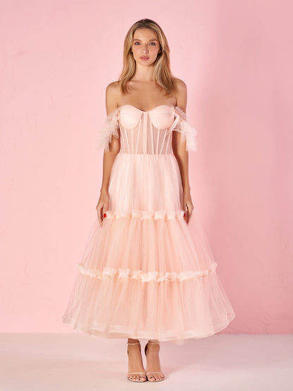 Katalina |A-Line Corset Ruffled Tulle Prom Dress