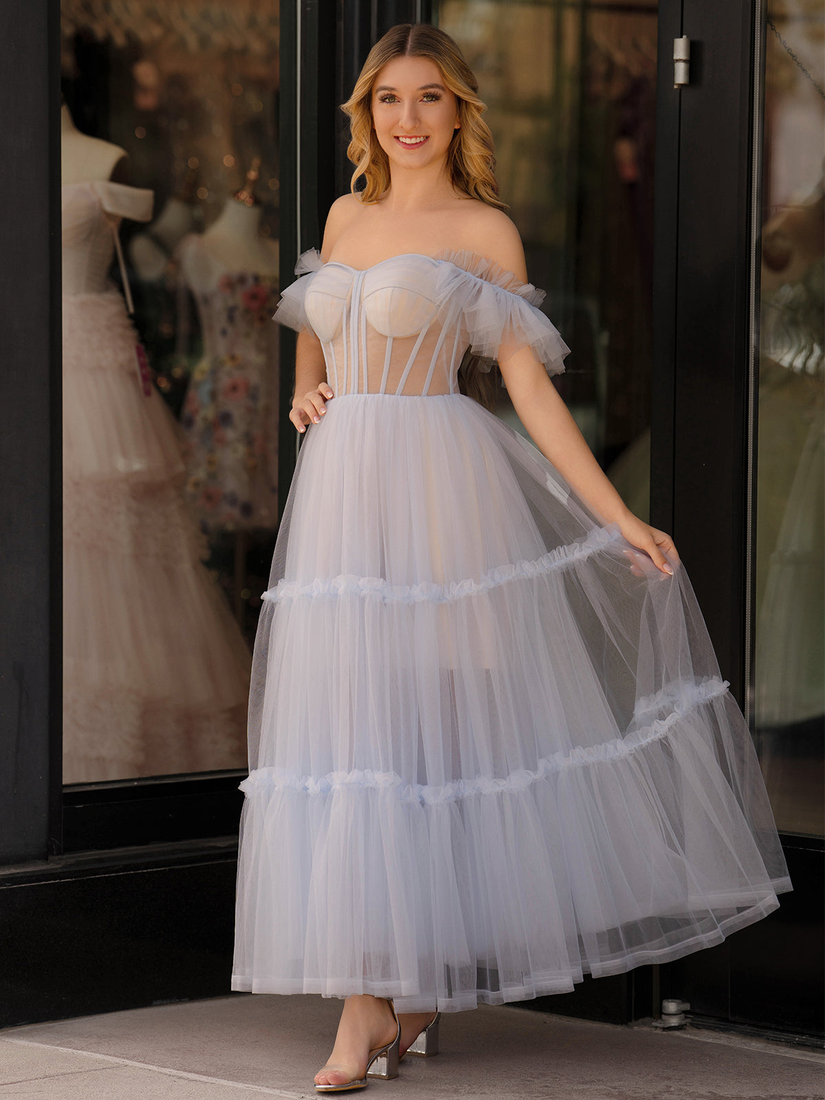 Katalina |A-Line Corset Ruffled Tulle Prom Dress