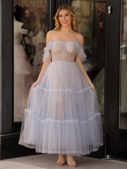 Katalina |A-Line Corset Ruffled Tulle Prom Dress