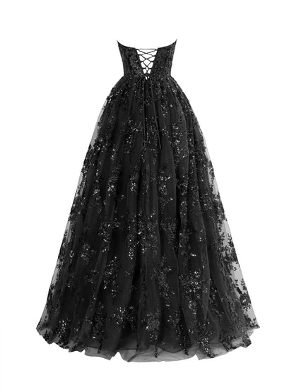 Zara | A Line Strapless Pleating Long Prom Dress With Applique