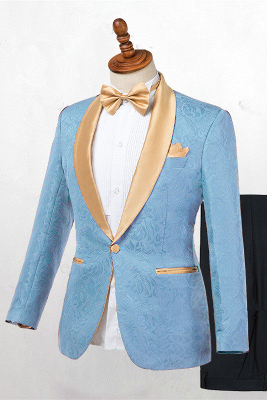 Blue One Button Shawl Lapel Best Fitted Wedding Suits for men