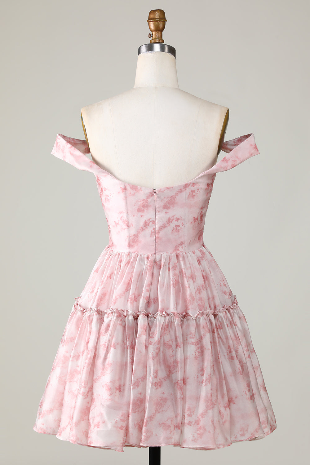 Blush Printed A-Line Homecoming Dress with Ruffles