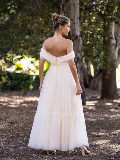 Boho A-line Off-Shoulder Tulle Prom Dress