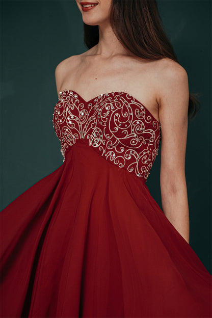 Burgundy Sweetheart Sparkle Beaded Chiffon Homecoming Dress