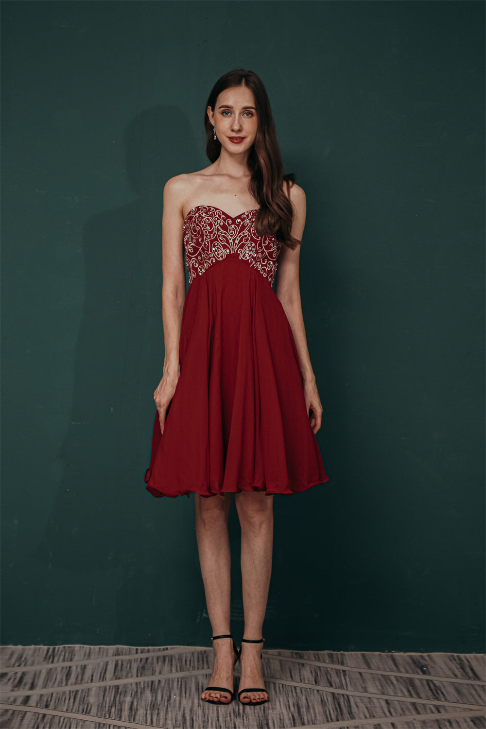 Burgundy Sweetheart Sparkle Beaded Chiffon Homecoming Dress