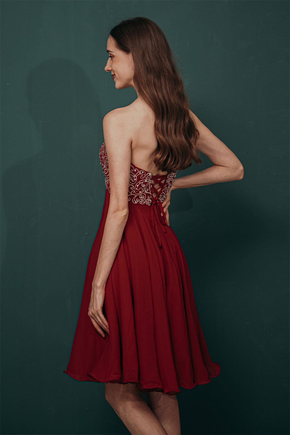 Burgundy Sweetheart Sparkle Beaded Chiffon Homecoming Dress