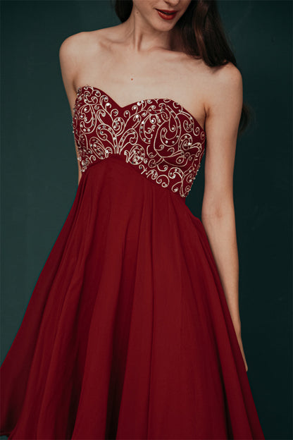 Burgundy Sweetheart Sparkle Beaded Chiffon Homecoming Dress