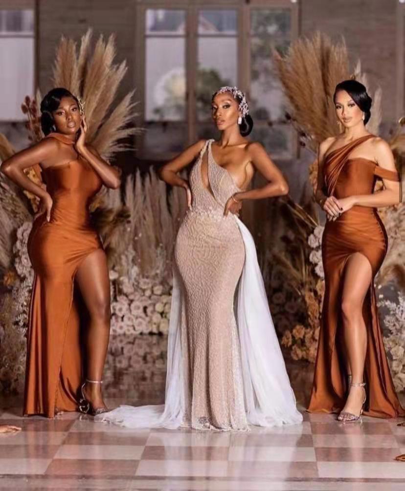 Burnt Orange Mermaid Bridesmaid Dress With Slit