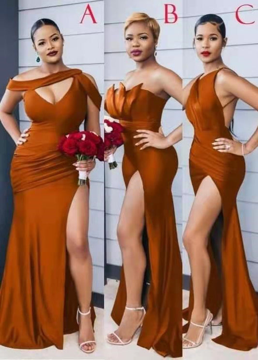 Burnt Orange Mermaid Bridesmaid Dress With Slit