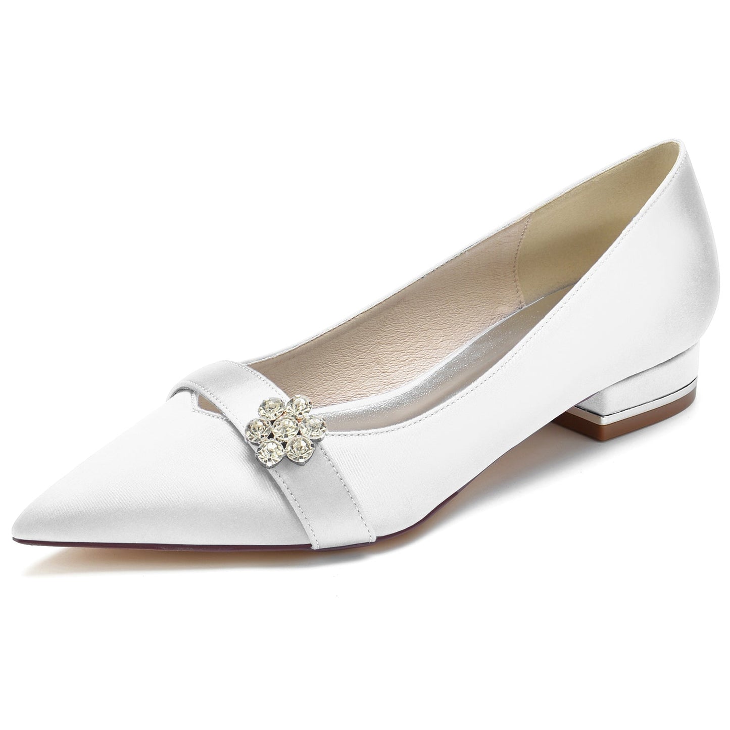 Women's Wedding Shoes Petite Diamond Flower Low Pointed Toe Bridal Shoes