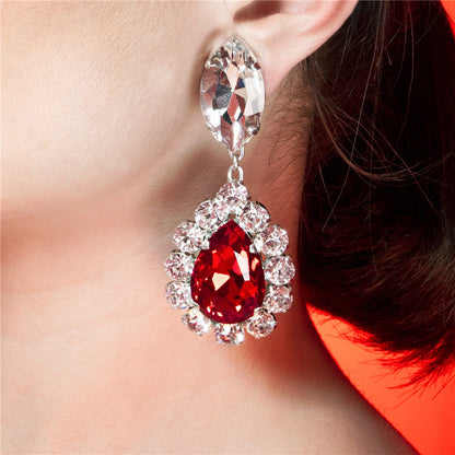 High-end Luxury Rhinestone Red Gemstone Drop Earrings