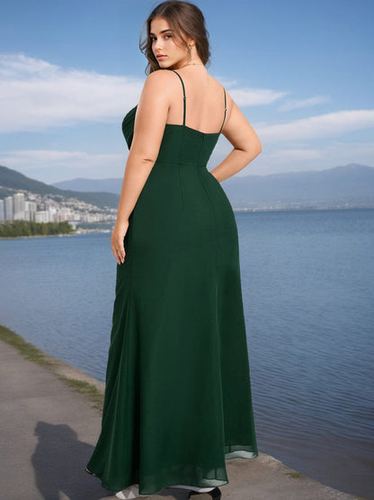 Mermaid/Trumpet Spaghetti Straps Cowl  Neck Sleeveless Plus Size Bridesmaid Dresses with Ruffles