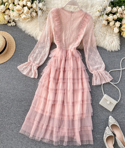 Cute long sleeve lace dress fashion girl dress  1060