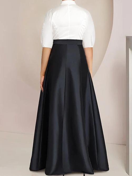 A-Line/Princess Shirt Collar Short Sleeves Floor-Length 2 pieces Mother Of The Bride Dresses with Bowknot