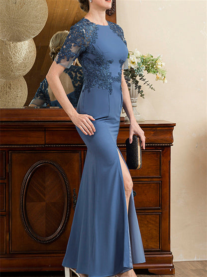 Trumpet/Mermaid Short Sleeves Ankle-Length Mother of the Bride Dresses with Slit