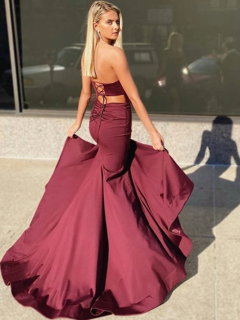 Burgundy Sweetheart Mermaid Prom Dress PD0124