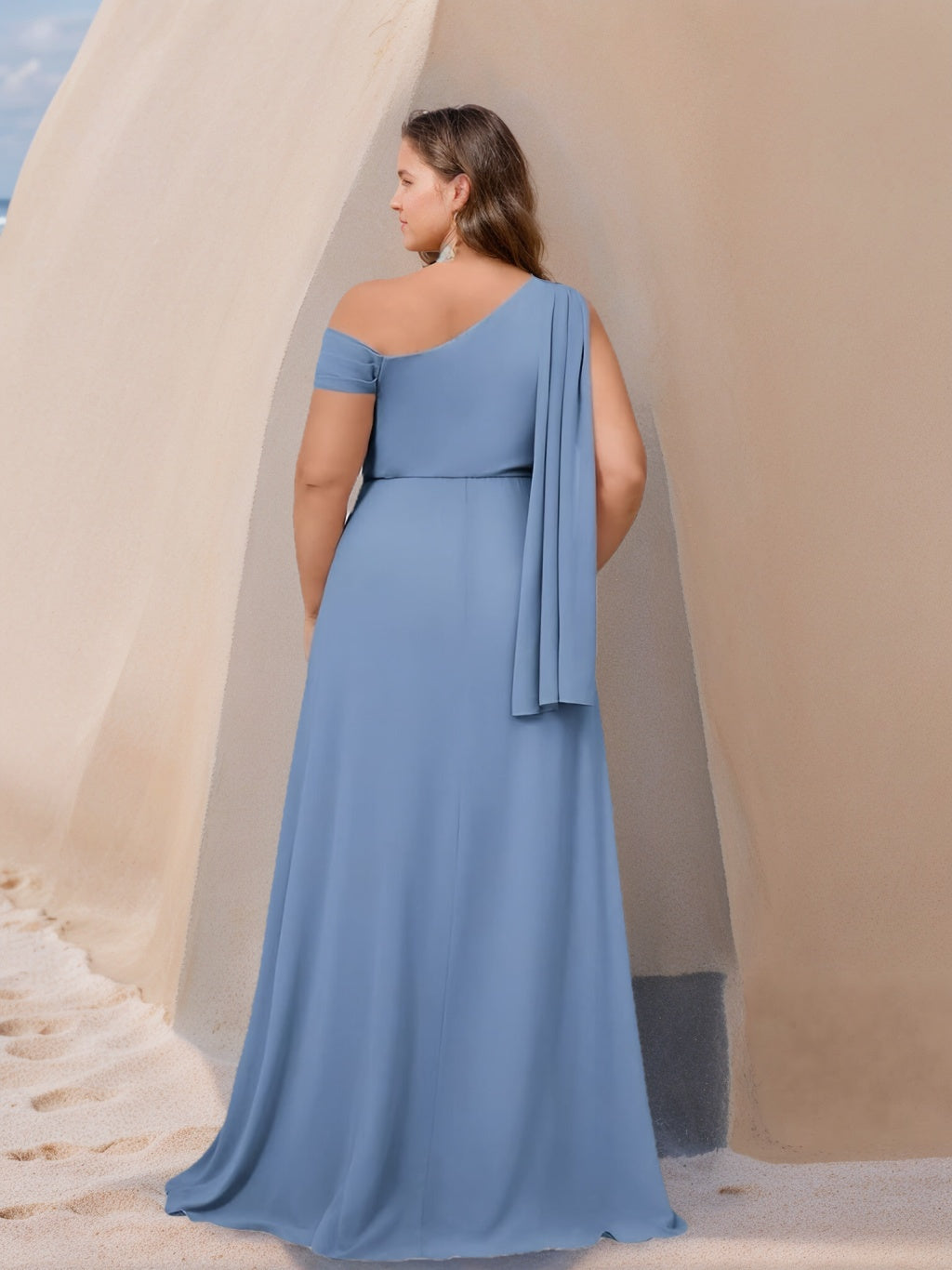 A-Line/Princess One-Shoulder Floor-Length Plus Size Bridesmaid Dresses with Ruffles