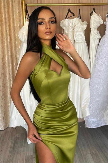 Stunning Green Halter Mermaid Long Prom Dress With Split ED0512