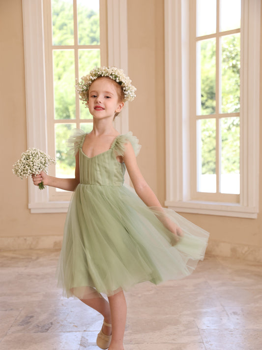 Ball-Gown Square Neck Sleeveless Knee-Length Flower Girl Dresses With Pure Color