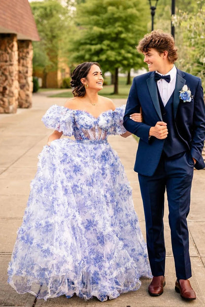 Sydney |A Line Sweetheart Printed Tulle Long Prom Dress