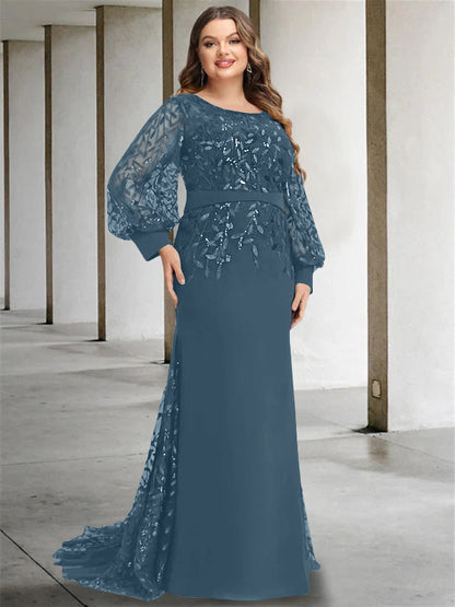 Mermaid/Trumpet Scoop Neck Long Sleeves Floor-Length Plus Size Mother of the Bride Dresses with Sequins