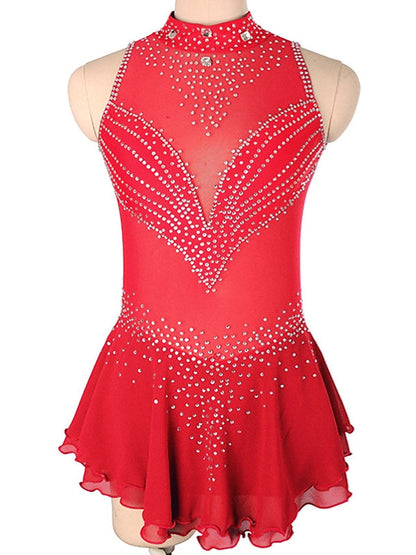 Figure Skating Dress Women's Girls' Crystal/Rhinestone Spandex High Elasticity Sleeveless Ice Skating Dress