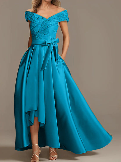 A-Line/Princess Off-the-Shoulder Asymmetrical Mother of the Bride Dresses with Ruffles