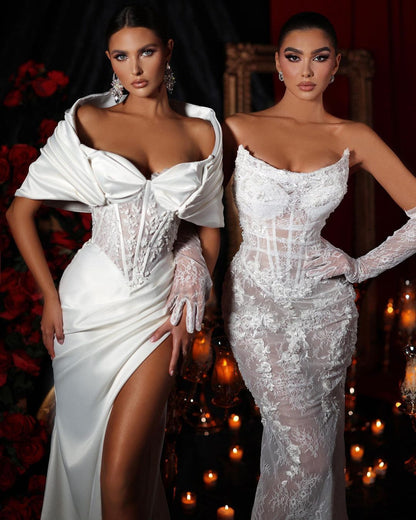 Elegant White Wedding Dress Off-the-shoulder Split Charmeuse YL0257