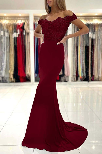 edgynewlook Mermaid Off-the-Shoulder Prom Dress Long With Lace Appliques