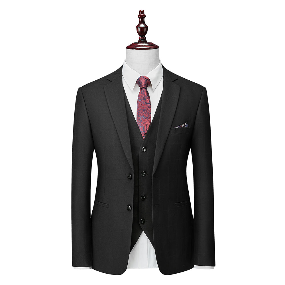 Men's Tailored Fit Single Breasted Two-buttons 3 Pieces Plaid Wedding Suits