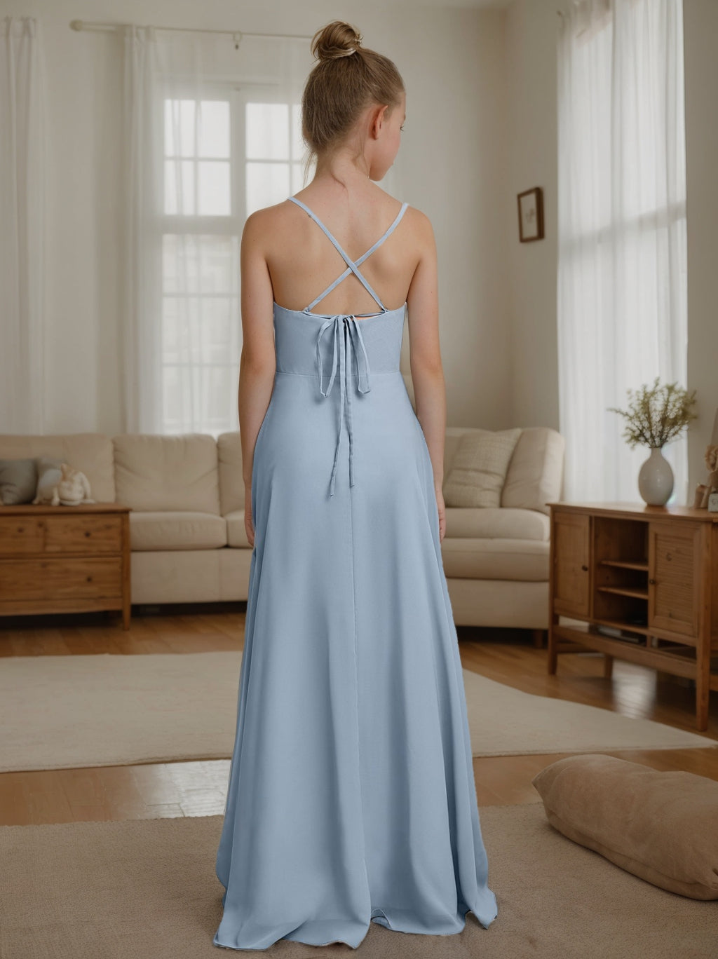 A-line/Princess V-Neck Sleeveless Junior Bridesmaid Dresses