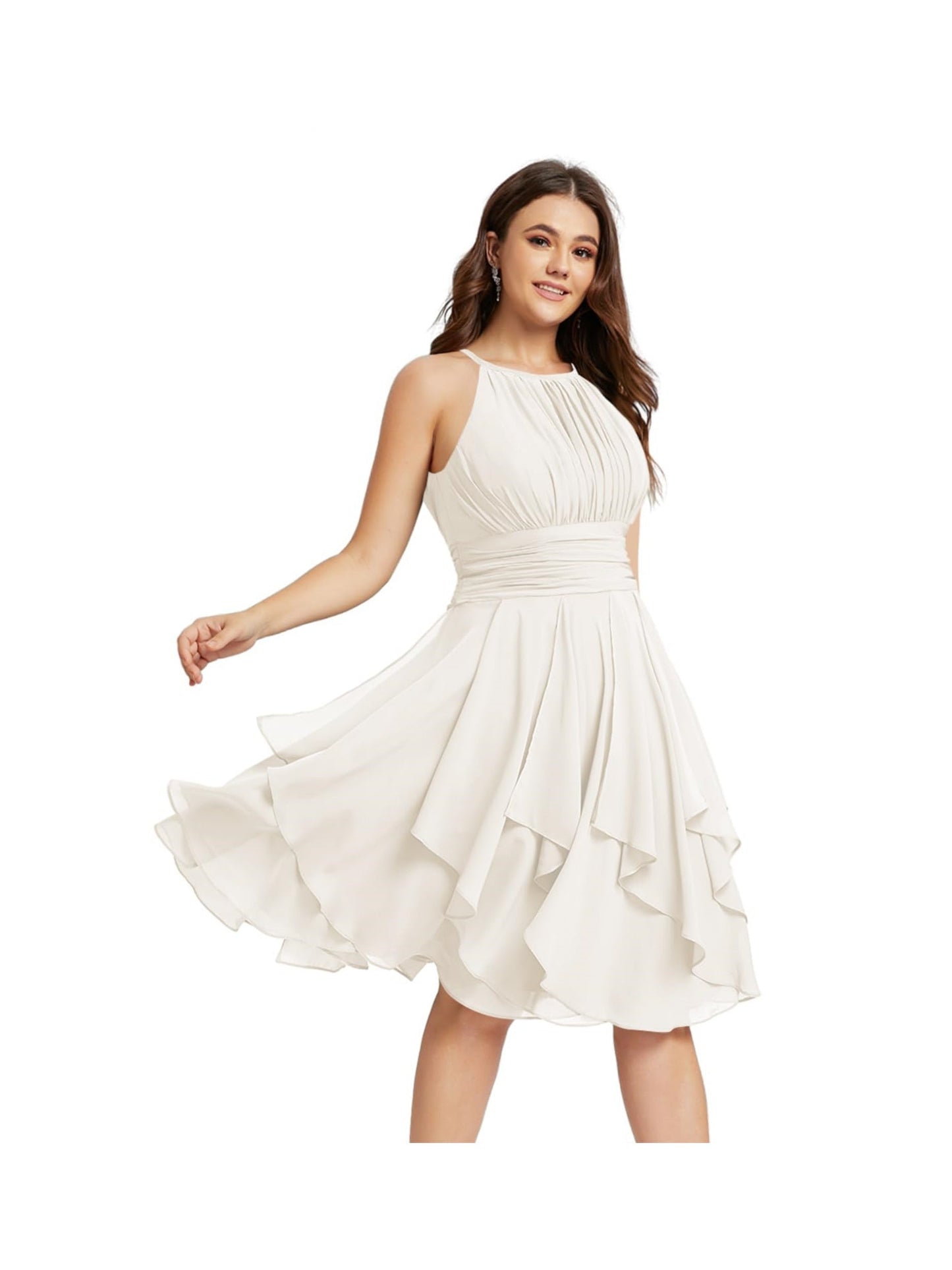 A Line/Princess Halter  Sleeveless Short/Mini  Bridesmaid Dresses Chiffon Ruffle Pleated Pockets